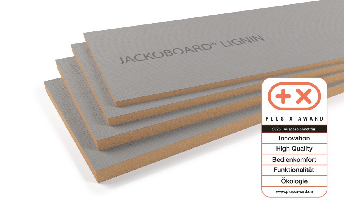 Fünffach ausgezeichnet: JACKOBOARD® LIGNIN, die CO2-optimierte Bauplatten-Innovation, überzeugt beim Plus X Award